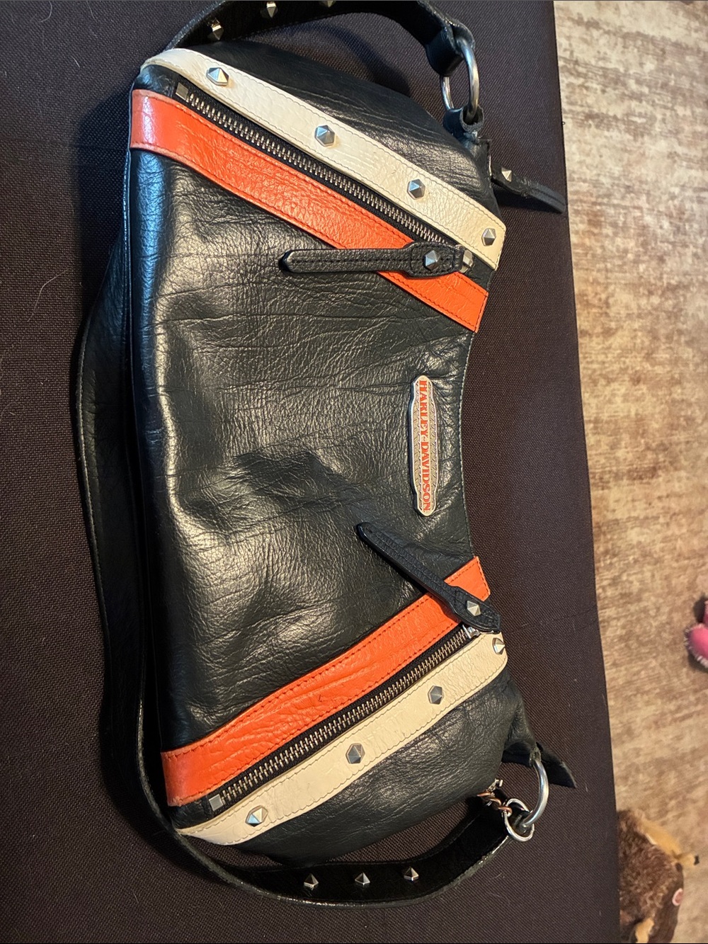 Harley-Davidson Black Shoulder Bag with Orange and Cream Trim
